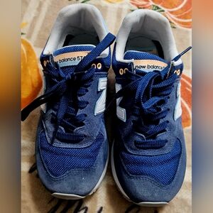 Womens New Balance 574 lifestyle shoes moir blue/light blue/ yellow size 6.5 B